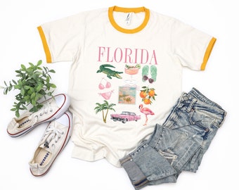 Florida Vacation Collage Ringer Tee | Vacation Tee | Florida | Sunshine State | Unisex Fit | Women's Tee | Travel | Destination | Tropical