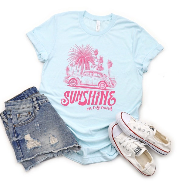 Sunshine On My Mind Car Short Sleeve Graphic Crew Neck Tee | Summer Tee | Summer Break | Unisex Fit | Women's Tee | Beach | Vacation