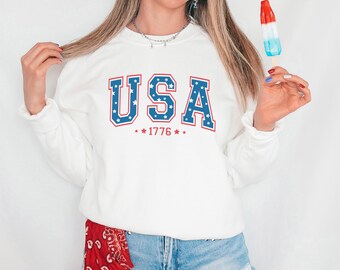 USA 1776 Stars Graphic Sweatshirt | Patriotic | USA | 4th of July | Unisex Fit | Women's Sweatshirt | Red, White & Blue | Stars and Stripes