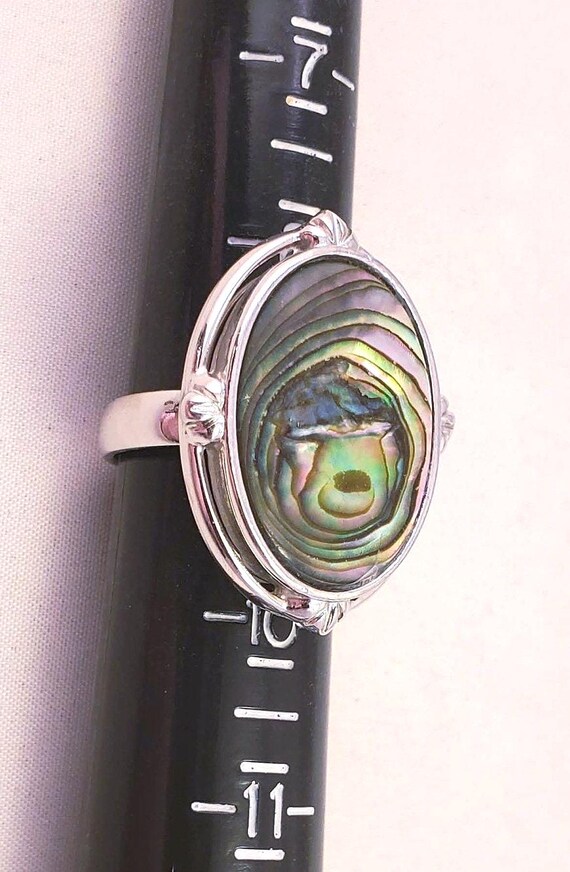 Vintage Statement Oval Abalone Shell Silver Tone … - image 1
