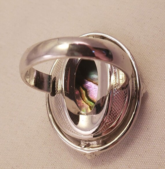Vintage Statement Oval Abalone Shell Silver Tone … - image 4