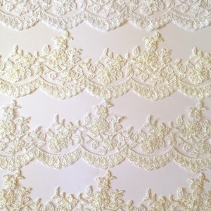 Encaje re bordado con cuentas y secuencias para velos, proyectos artesanales, vestidos de novia y accesorios de boda, encaje al estilo alencón de 3,5" de ancho