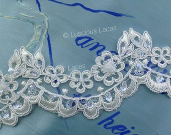 Alencon Beaded Lace, Gorgeous French Lace, Original Design, Bridal Wedding Luscious Lace, Bridal Trim in Ivory