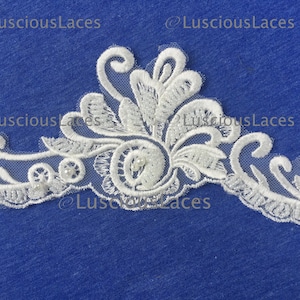 Garniture de dentelle perlée en patte de fleurs pour voiles robes artisanat ou projets de couture, re brodée Garniture ivoire