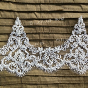 Beaded geschulpte Lace met wimpers, Bridal Lace, bruiloft Trim, Lace met kleine kralen en sequenties, bruiloft prachtige Lace in ivoor