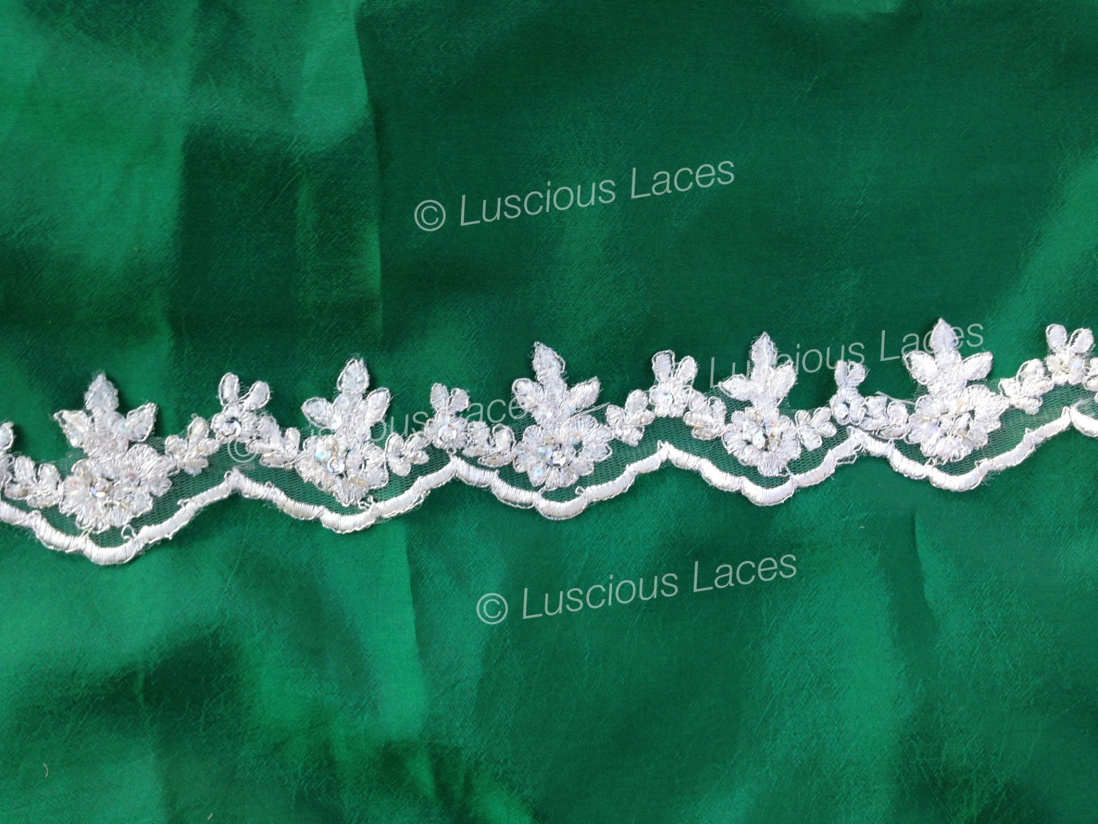 Beaded Lace With Silver Cording Lace With Sequences Etsy