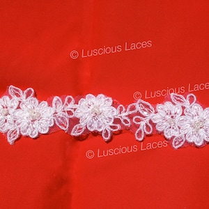 Perlen blumig Lace, Braut Spitze, Spitze mit kleinen Perlen, Perlen Braut Hochzeit Trim Trimmen in weiß