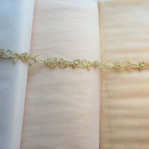 Beaded Gold Floral Lace Trim: Bridal Veil, Dress Embellishment (7/8&quot; Wide)