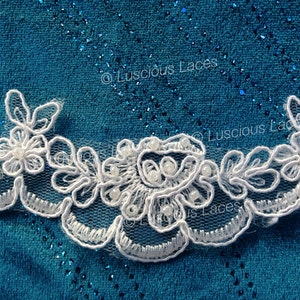 Perlen Scalloped Lace, Bridal Spitze, sanft blumig wellig Lace, Hochzeit zu trimmen, Spitze mit kleinen Perlen und Sequenzen in Elfenbein