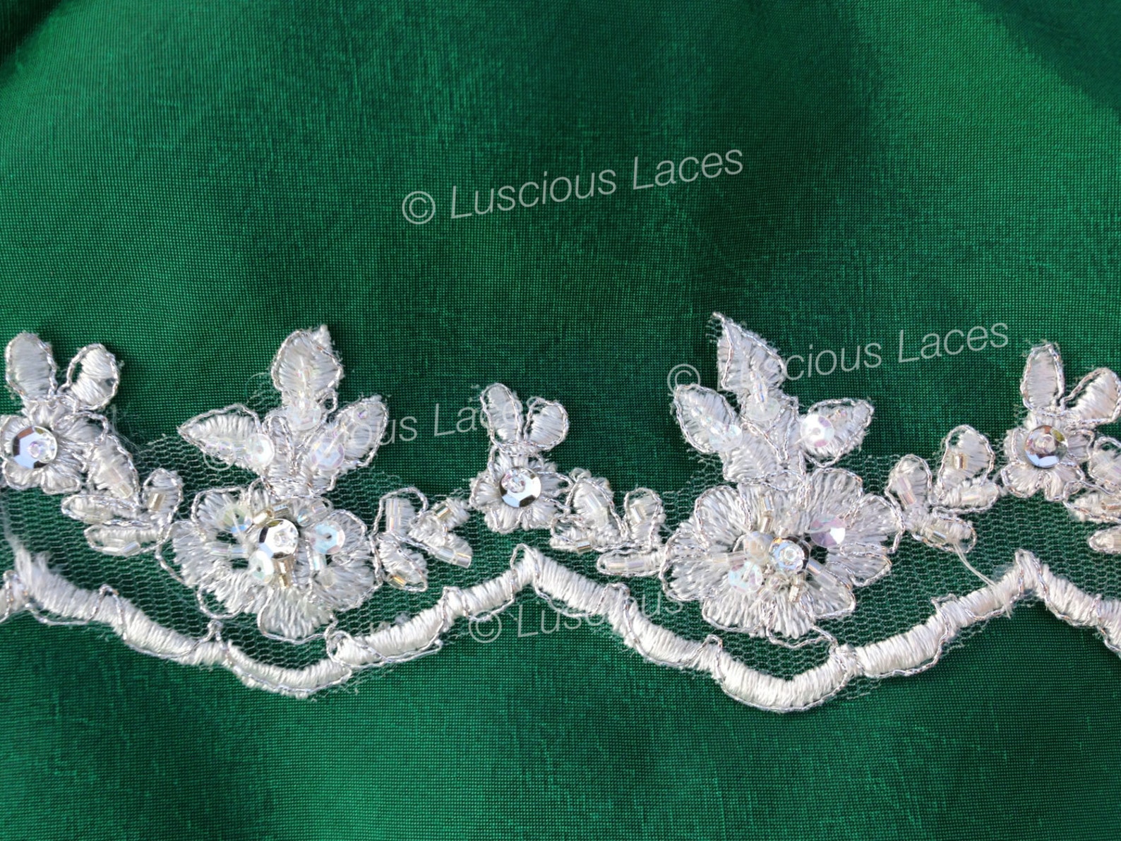 Beaded Lace With Silver Cording Lace With Sequences Etsy