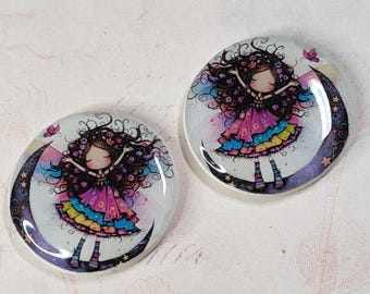 Whimsical Fairies Mirrored Cabochons: Polymer Clay & Resin, 25mm