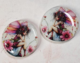 Whimsical Fairy Mirrored Cabochons: 25mm Polymer Clay Resin Pair