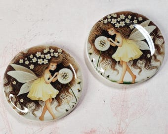 Whimsical Fairy Mirrored Cabochons: 25mm Polymer Clay Resin Jewelry Components