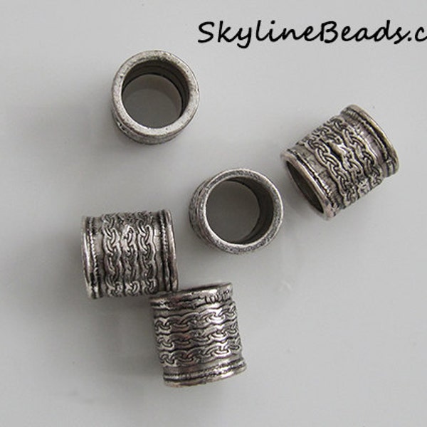 Large Metal Beads - Column - Cylinder with Extra Large Holes -10mm  - Scarf Accessory - Tibetan Style, Antique Silver - 14mm x 13mm