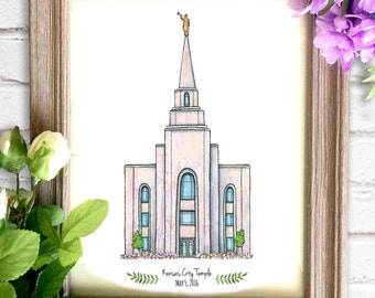 Kansas City Missouri Temple Watercolor Art Print- Personalized Gift, Wall Decor, Illustration, LDS Art, LDS Temple, Wedding Gift, Date