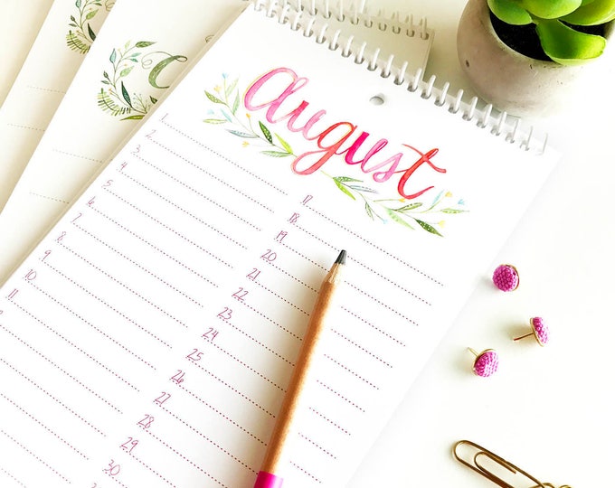 Floral Watercolor Birthday Calendar, Spiral Binding, Perpetual Calendar, Handmade, Botanical Hand Painted Illustration, Gift for Her, Mom