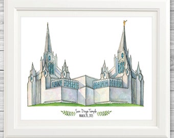 San Diego Temple Watercolor Art Print- Personalized Gift, Painting, Art, Wall Decor, Illustration, LDS Art, LDS Temple, Wedding Gift, Date