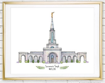 Sacramento Temple- Original Watercolor Print, Art, Wall Decor, Illustration, LDS Art, LDS Temple