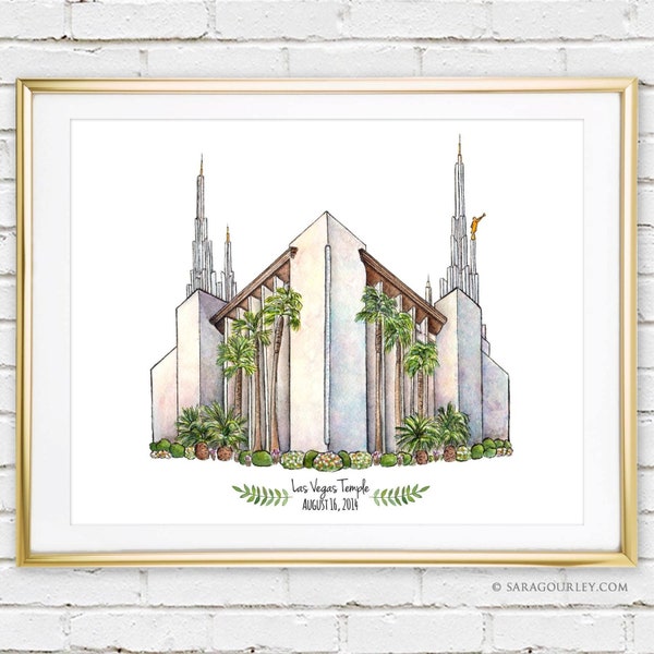 Las Vegas Temple Watercolor Art Print- Personalized Gift, Painting, Art, Wall Decor, Illustration, LDS Art, LDS Temple, Wedding Gift, Date
