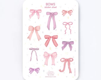 Bows Sticker Sheet | Pink and Purple, Hand Drawn Girly Stickers for Planners, Journals, Scrapbooks, Cozy Art, Cute Stationery, Illustration
