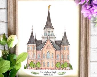 Provo City Center Temple Watercolor Art Print- Personalized Gift, Wall Decor, Illustration, LDS Art, LDS Temple, Wedding Gift, Date