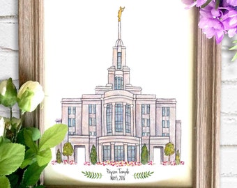 Payson Utah Temple Watercolor Art Print- Personalized Gift, Wall Decor, Illustration, LDS Art, LDS Temple, Wedding Gift, Date
