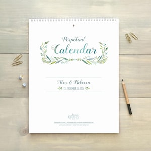 Personalized 8.5x11 Large Floral Watercolor Birthday Calendar, Perpetual Calendar, Wedding Guest Book, Botanical Hand Painted Illustration