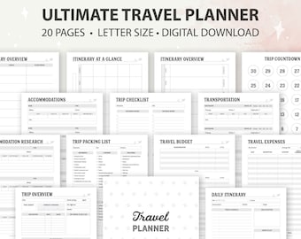 Printable Travel Planner Bundle, Ink Saver, Budget and Expenses, Vacation Organizer, Trip Planner, Minimal, Digital Download, US Letter