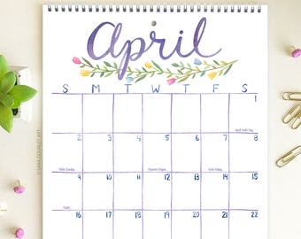 Large 2023 Seasons Watercolor Wall Calendar, 11x14, Watercolor Hand Painted, Illustration, Gift for Her, Christmas Gift, Monthly