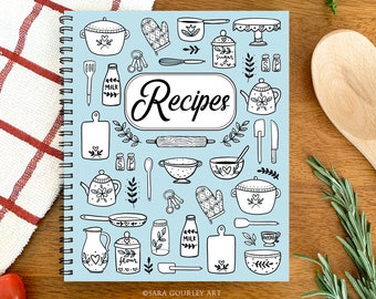 Recipe Journal Baking Tools, Blank Cookbook, Hand illustrated Recipe Notebook, Family Recipes, Gift for Her, gift for mom, gift for grandma