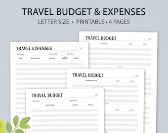 Travel Planner Printable, Budget and Expenses, Expense Tracker, Vacation Planner, Trip Planner, Minimal, Digital Download, US Letter