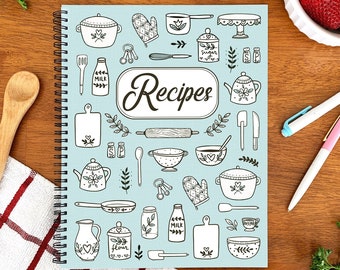 8.5x11 Large Recipe Journal, Blank Cookbook, Hand illustrated Recipe Notebook, Kitchen Recipe Diary, Family Recipes, Gift for mom