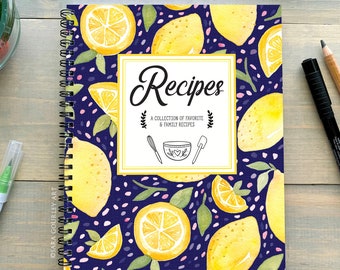 Recipe Journal, Watercolor Lemons Blank Cookbook, Recipe Notebook, Family Recipes, Gift for Chef, gift for mom, Mother's Day
