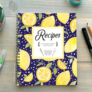 Recipe Journal, Watercolor Lemons Blank Cookbook, Recipe Notebook, Family Recipes, Gift for Chef, gift for mom, Mother&#39;s Day