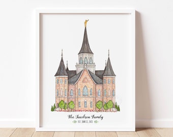 Provo City Center Temple Watercolor Art Print- Personalized Gift, Wall Decor, Illustration, LDS Art, LDS Temple, Wedding Gift, Mother's Day