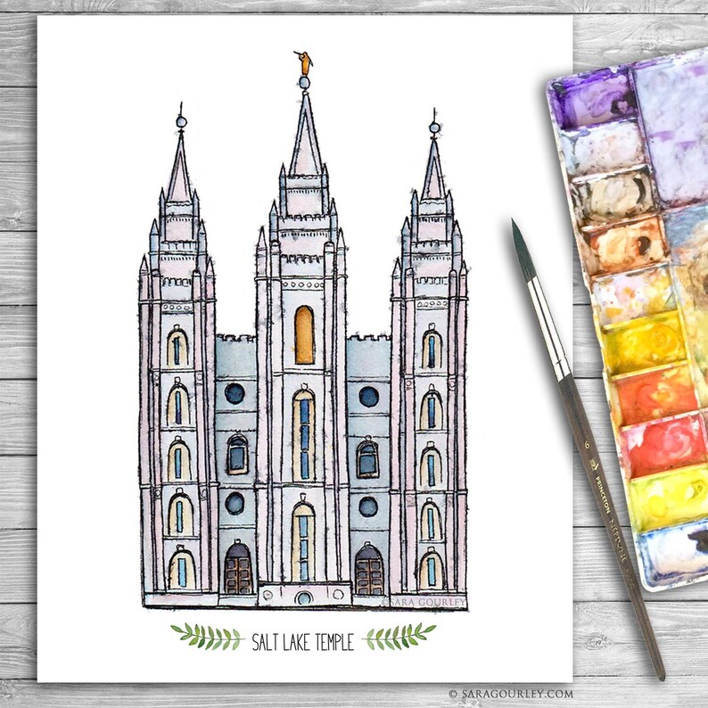 Salt Lake Temple Watercolor Art Print Personalized Gift, Wall Decor, Illustration, LDS Art, LDS Temple, Wedding Gift, Date image 2