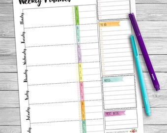 Weekly Planner Printable, Watercolor, Digital Download, Weekly calendar, Weekly agenda, Weekly organizer, Weekly desk planner, letter size