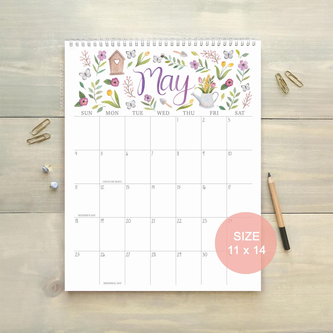 11x14 Large 2025 Watercolor Wall Calendar, Seasonal Hand Painted