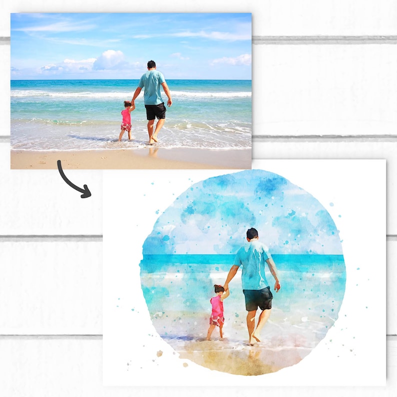 Custom Watercolor Portrait, digital watercolor family portrait, watercolor from photo, gift for dad, gift for grandparents, Father's Day image 4