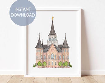 Instant Download Provo City Temple Watercolor Art Print, Printable, Painting, Wall Decor, Illustration, LDS Temple, Wedding Gift, 11x14, A3