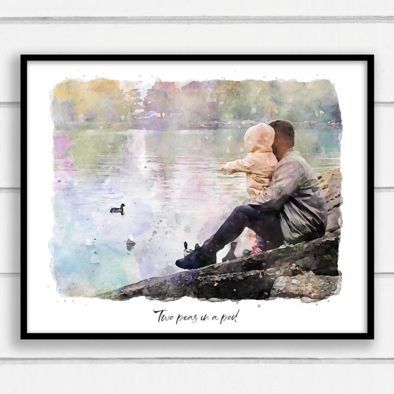 Custom Watercolor Portrait, digital watercolor family portrait, watercolor from photo, gift for dad, gift for grandparents, Father's Day image 3