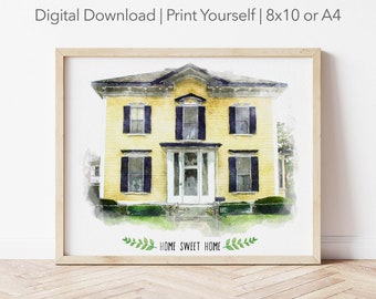 Print Yourself Digital Watercolor House Portrait, custom digital house painting, housewarming gift, realtor gift, digital download