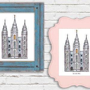 Salt Lake Temple Watercolor Art Print Personalized Gift, Wall Decor, Illustration, LDS Art, LDS Temple, Wedding Gift, Date image 4