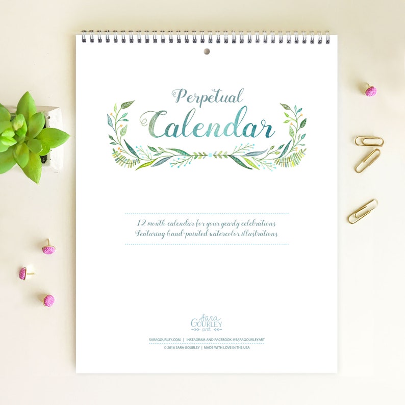 Large Floral Watercolor Birthday Calendar 8.5x11 image 2