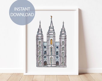 Instant Download Salt Lake Temple Watercolor Art Print, Printable, Painting, Wall Decor, Illustration, LDS Temple, Wedding Gift, 11x14, A3