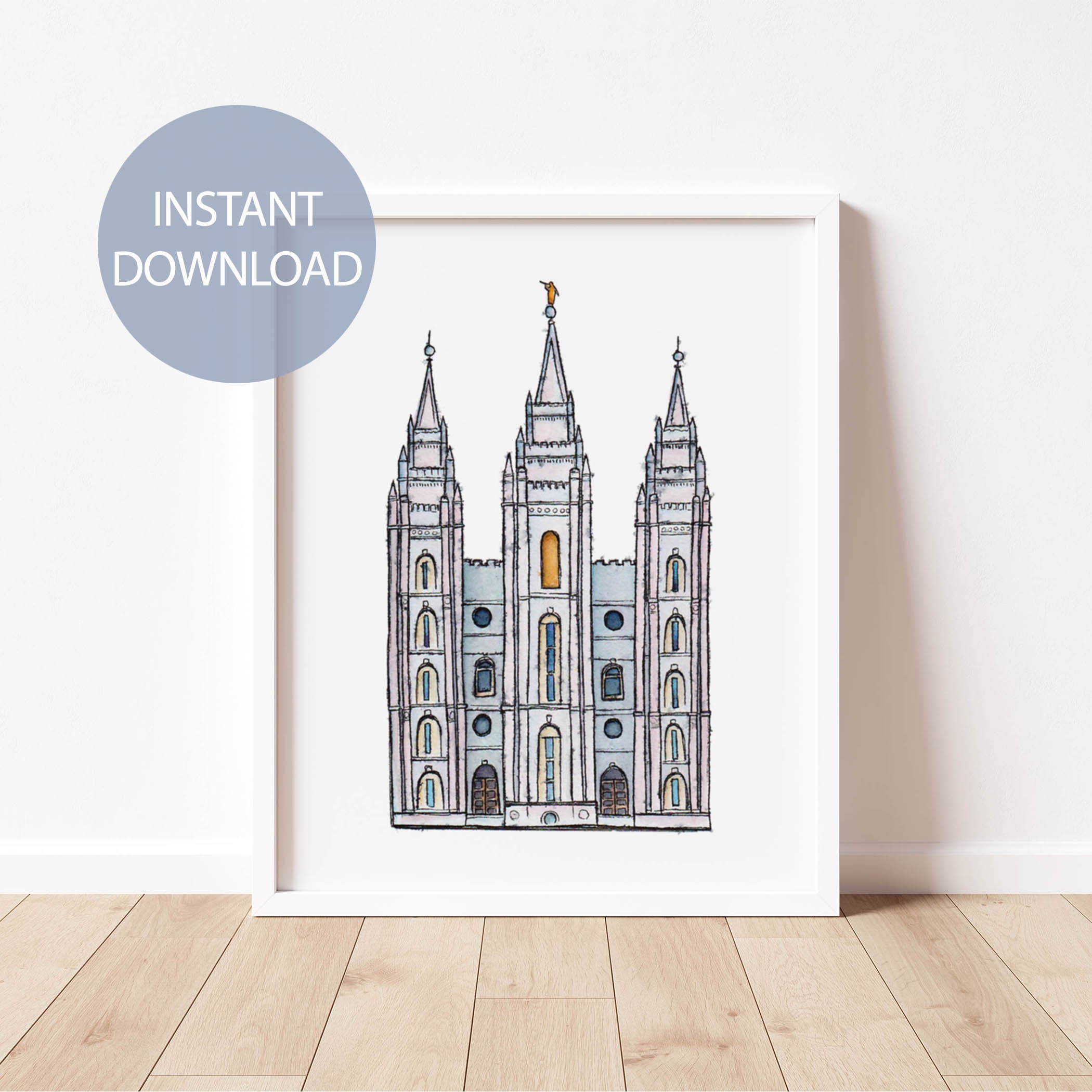 Instant Download Salt Lake Temple Watercolor Art Print, Printable,  Painting, Wall Decor, Illustration, LDS Temple, Wedding Gift, 11x14, A3, image size:2100x2100