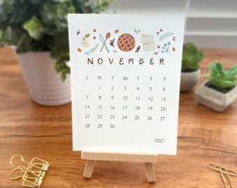 2027 Desk Calendar | Mini Desk Calendar, Hand Illustrated Seasonal Art, Small Desktop Calendar, Slow Living, Gift for Her, Gathered Seasons