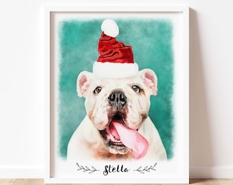 Digital Watercolor Pet Portrait, custom animal portrait, pet memorial, dog, cat, Christmas gift