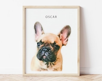 Custom Pet Portrait | digital watercolor painting from photo, pet memorial, dog, cat, Christmas gift