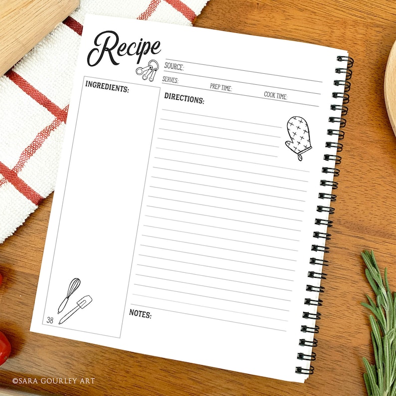 Cuaderno de recetas, Libro de cocina en blanco con limones en acuarela, Cuaderno de recetas, Recetas familiares, Regalo para chef, Regalo para mamá, Día de la Madre imagen 6